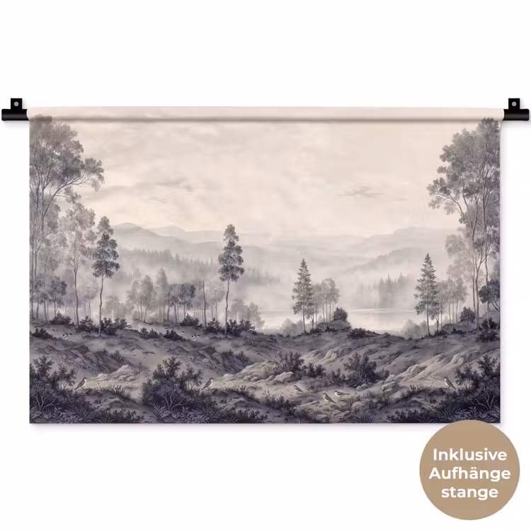 Mistig - Berglandschap - Illustratie Wandkleed katoen klein -t3d_DE