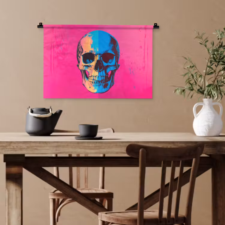 Neon - Blauw - Pop-art - Schedel Wandkleed katoen klein -sfeer6