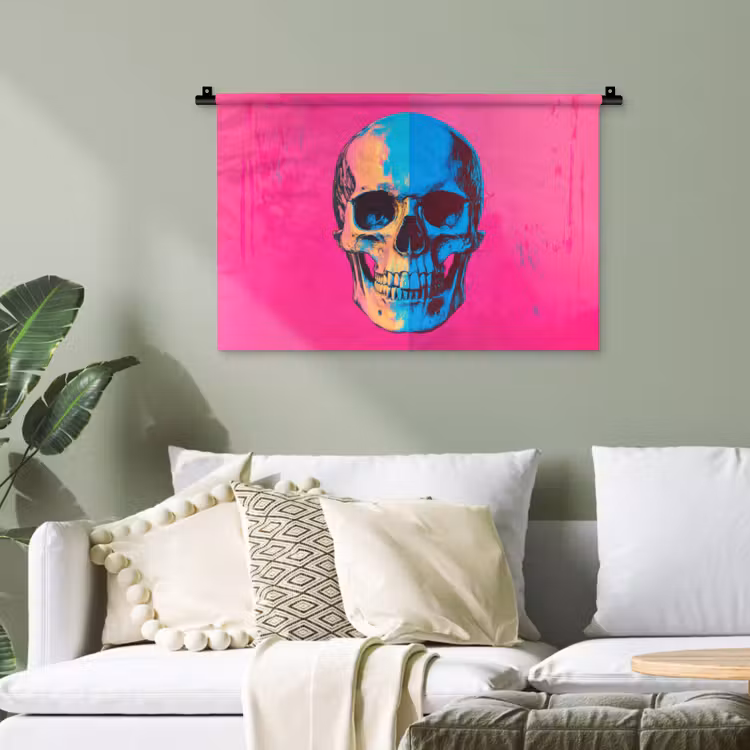 Neon - Blauw - Pop-art - Schedel Wandkleed katoen klein -sfeer7