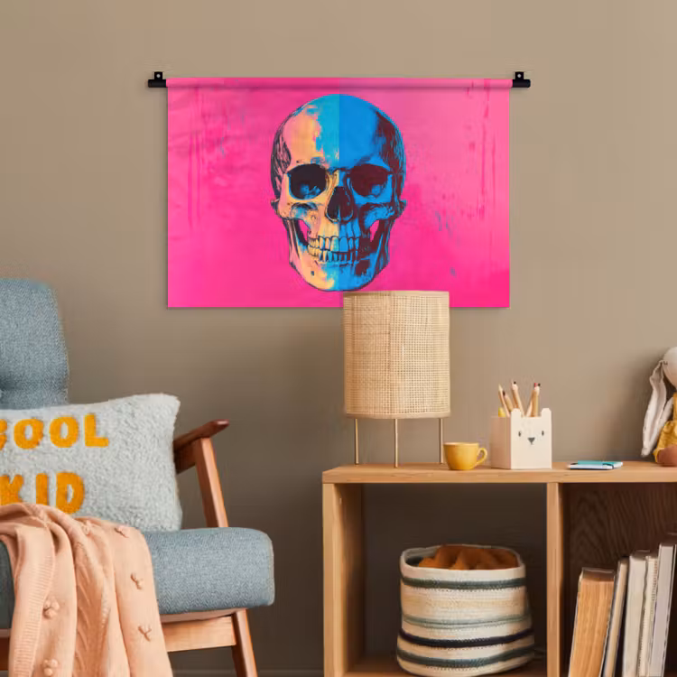Neon - Blauw - Pop-art - Schedel Wandkleed katoen klein -wsfeer4_kind
