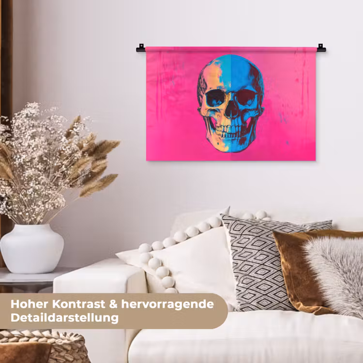 Neon - Blauw - Pop-art - Schedel Wandkleed katoen klein -tsfeer1_DE