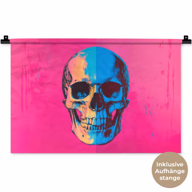 Neon - Blauw - Pop-art - Schedel Wandkleed katoen klein -t3d_DE