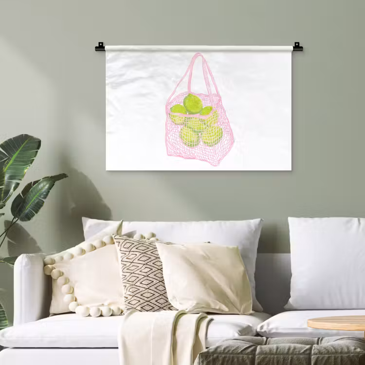 Netzakje - Roze - Illustratie - Limoenen Wandkleed katoen klein -sfeer7