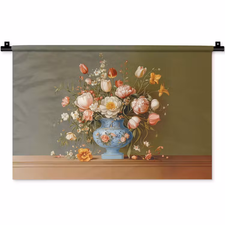 Neutral - Bloemen - Boeket - Vaas Wandkleed katoen klein -zz3d