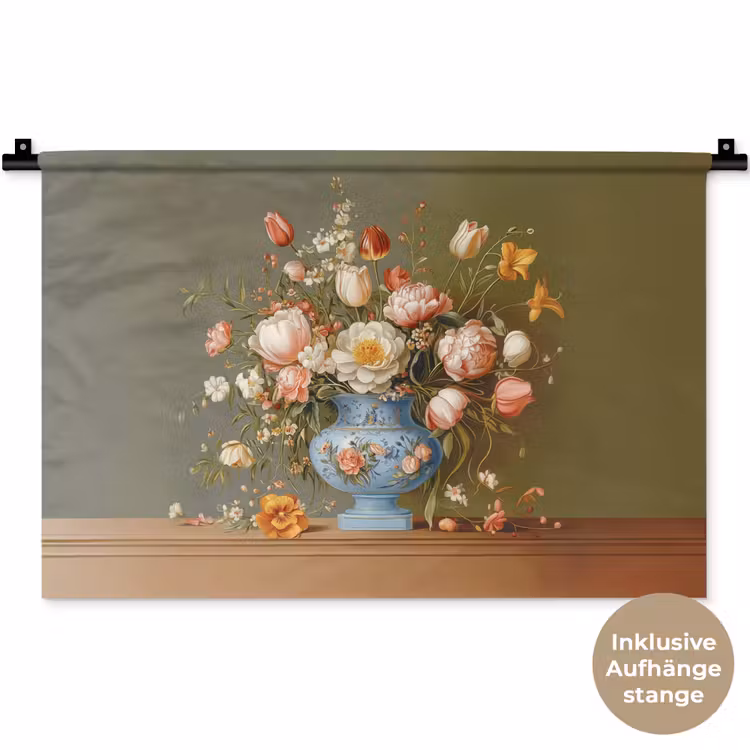 Neutral - Bloemen - Boeket - Vaas Wandkleed katoen klein -t3d_DE