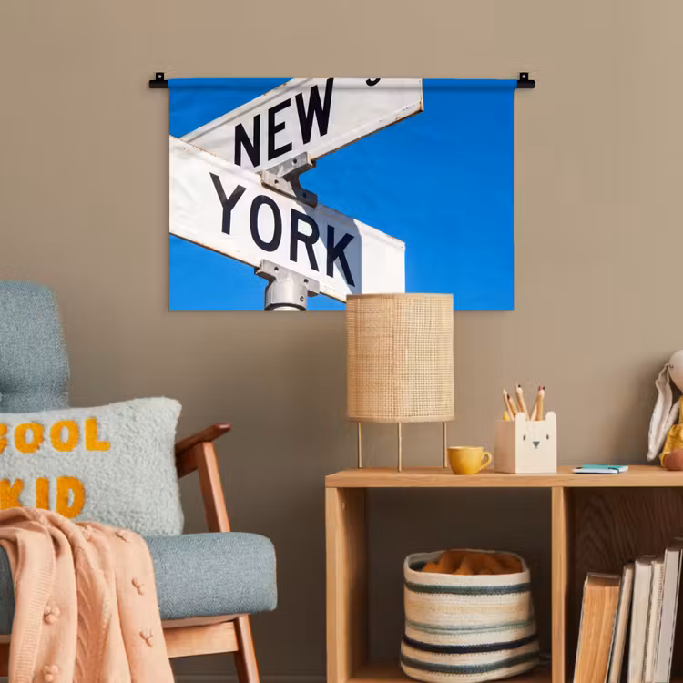 New York - Straatbord - Stad - Urban - Blauw Wandkleed katoen klein -wsfeer4_kind