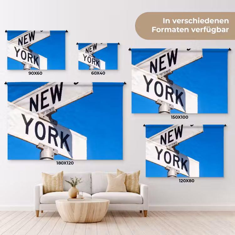 New York - Straatbord - Stad - Urban - Blauw Wandkleed katoen klein -tsfeer8_DE