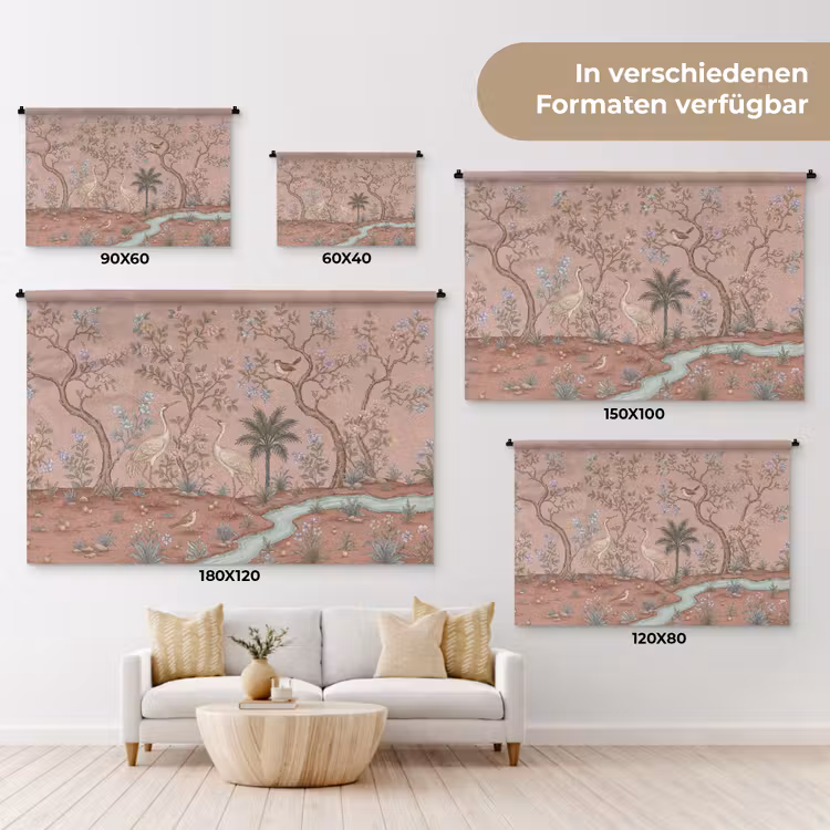 Nostalgisch - Reigers - Roze Wandkleed katoen klein -tsfeer8_DE