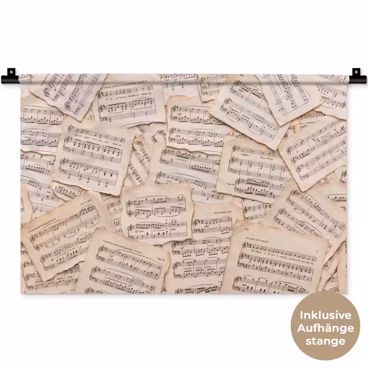 Bladmuziek - Oud - Noten - Vintage - Beige Wandkleed katoen klein -t3d_DE
