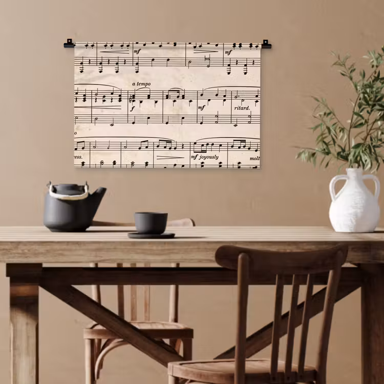Muzieknotatie - Notenbalken - Kunst - Klassiek - Beige Wandkleed katoen klein -sfeer6