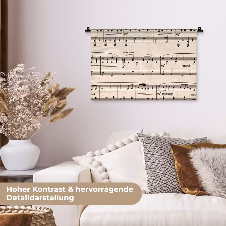 Muzieknotatie - Notenbalken - Kunst - Klassiek - Beige Wandkleed katoen klein -tsfeer1_DE