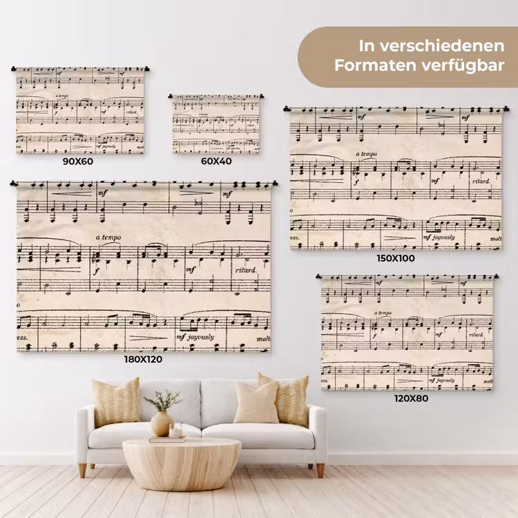 Muzieknotatie - Notenbalken - Kunst - Klassiek - Beige Wandkleed katoen klein -tsfeer8_DE