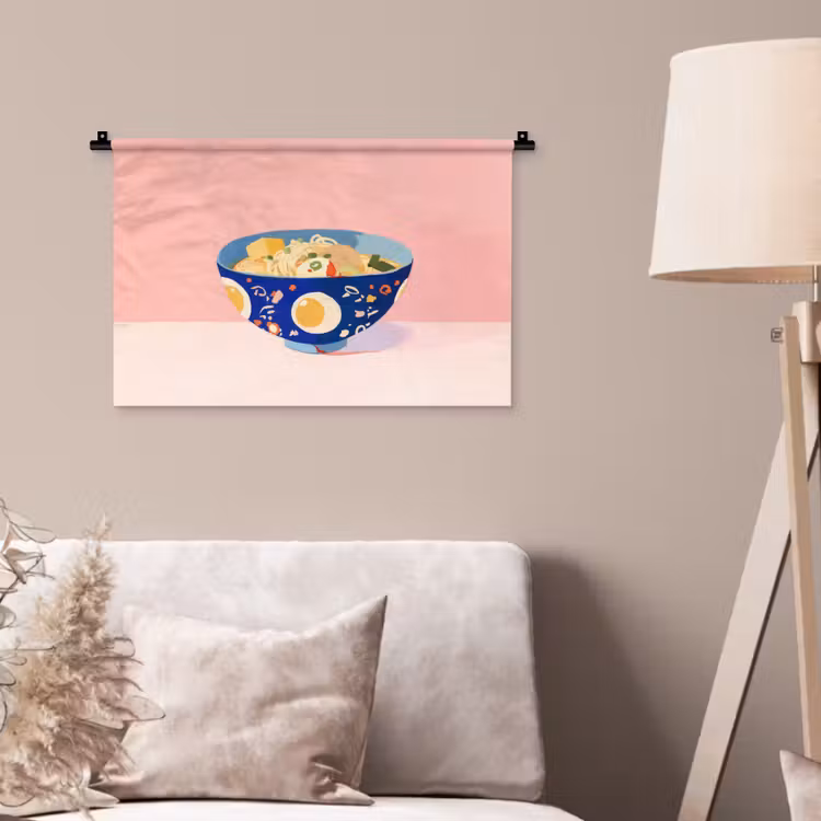 Noodles - Kom - Blauw - Illustratie Wandkleed katoen klein -sfeer4