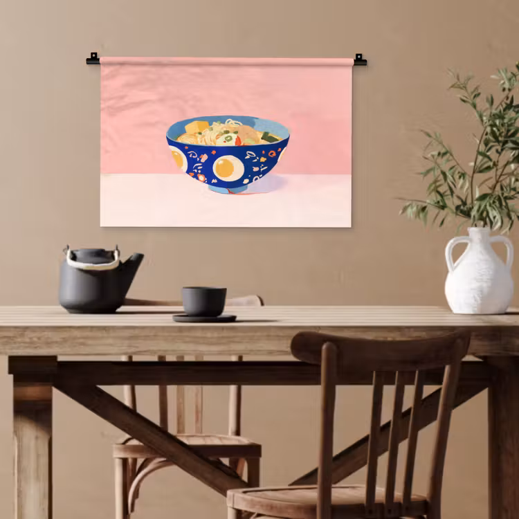 Noodles - Kom - Blauw - Illustratie Wandkleed katoen klein -sfeer6