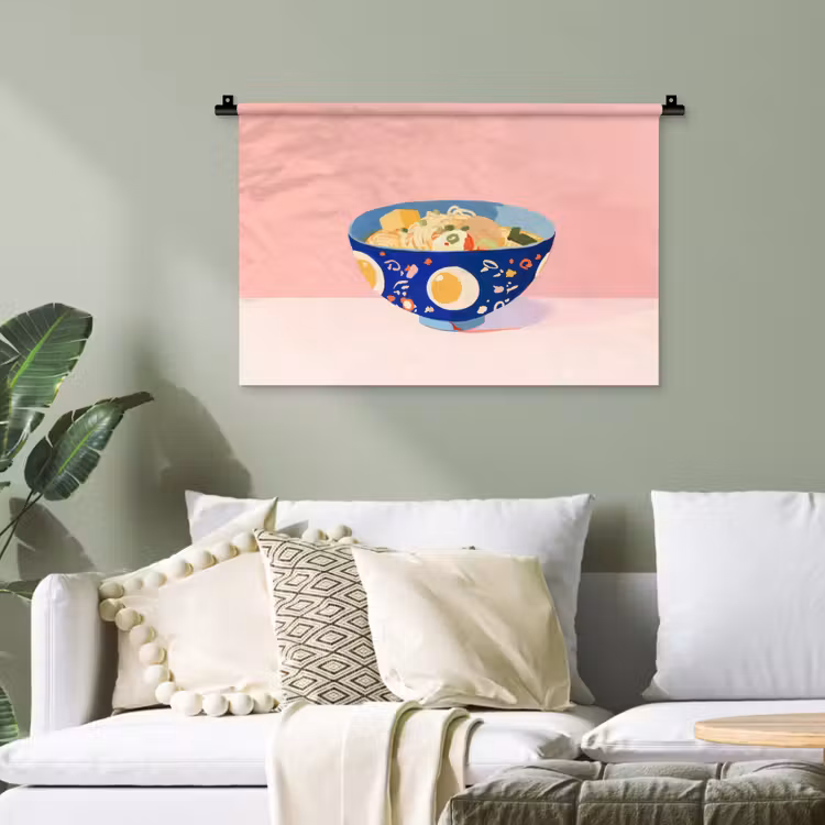Noodles - Kom - Blauw - Illustratie Wandkleed katoen klein -sfeer7