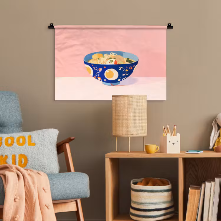 Noodles - Kom - Blauw - Illustratie Wandkleed katoen klein -wsfeer4_kind