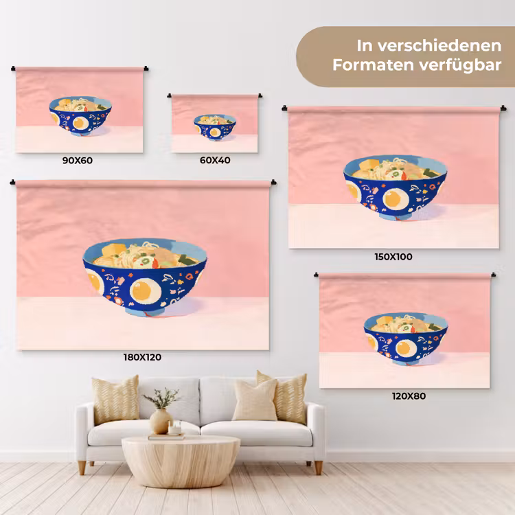 Noodles - Kom - Blauw - Illustratie Wandkleed katoen klein -tsfeer8_DE