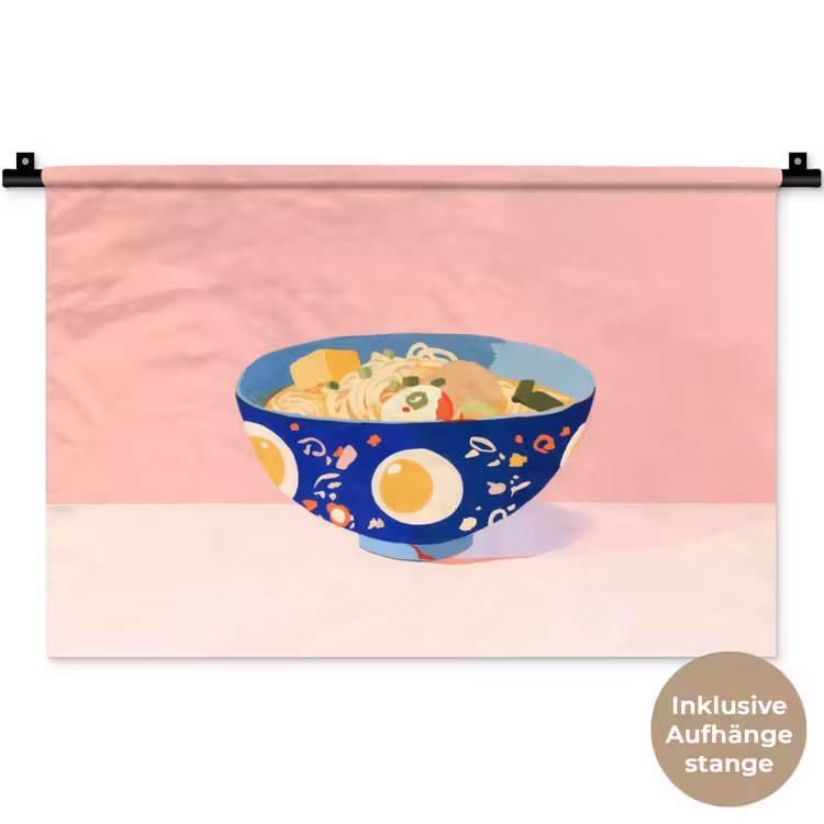 Noodles - Kom - Blauw - Illustratie Wandkleed katoen klein -t3d_DE