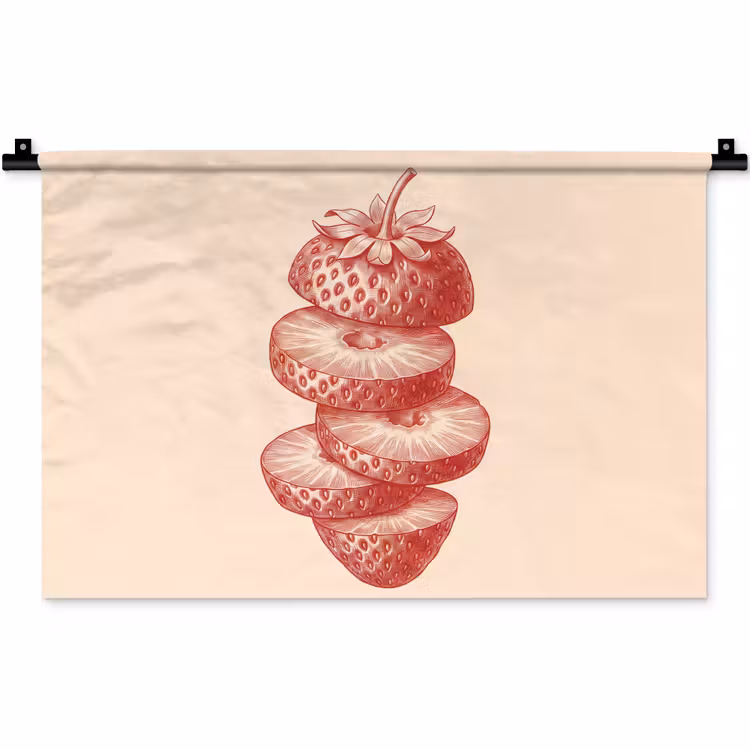 Fruit - Gesneden - Illustratie - Rood - Vintage Wandkleed katoen klein -zz3d
