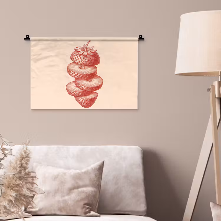 Fruit - Gesneden - Illustratie - Rood - Vintage Wandkleed katoen klein -sfeer4