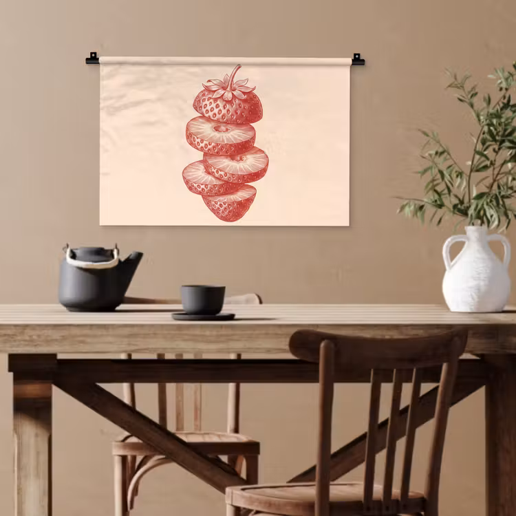 Fruit - Gesneden - Illustratie - Rood - Vintage Wandkleed katoen klein -sfeer6