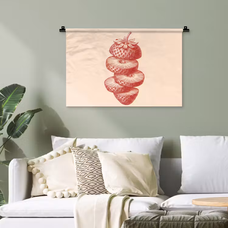Fruit - Gesneden - Illustratie - Rood - Vintage Wandkleed katoen klein -sfeer7