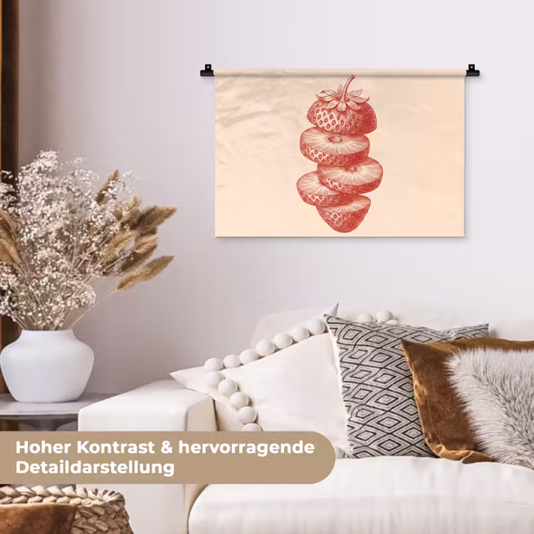 Fruit - Gesneden - Illustratie - Rood - Vintage Wandkleed katoen klein -tsfeer1_DE
