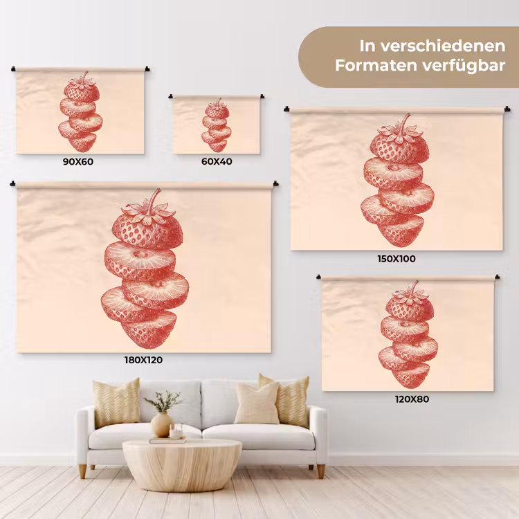Fruit - Gesneden - Illustratie - Rood - Vintage Wandkleed katoen klein -tsfeer8_DE