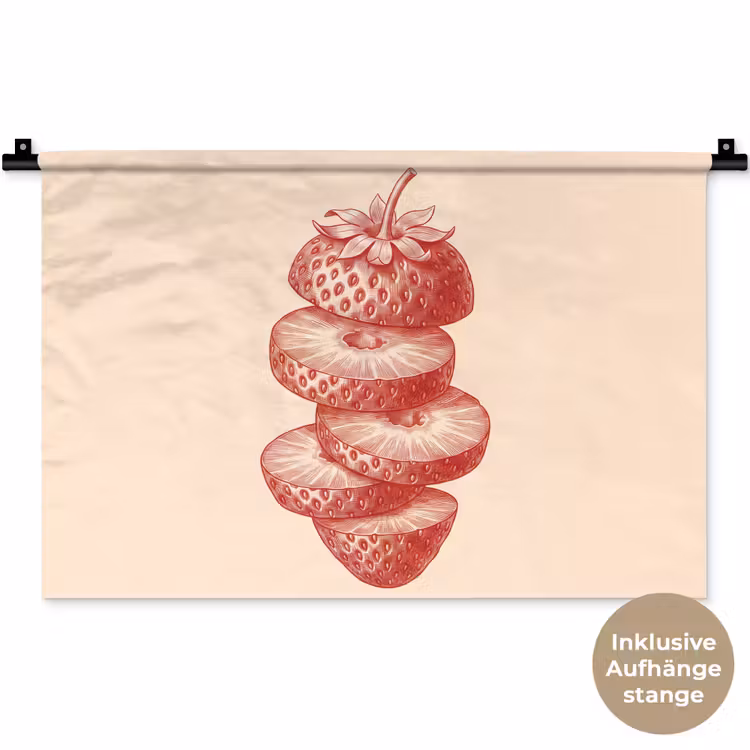 Fruit - Gesneden - Illustratie - Rood - Vintage Wandkleed katoen klein -t3d_DE