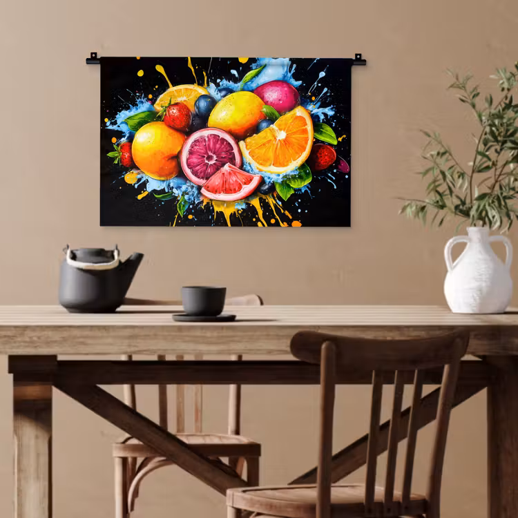 Fruit - Graffiti - Kleurrijk - Sinaasappel - Aardbei - Abstract Wandkleed katoen klein -sfeer6