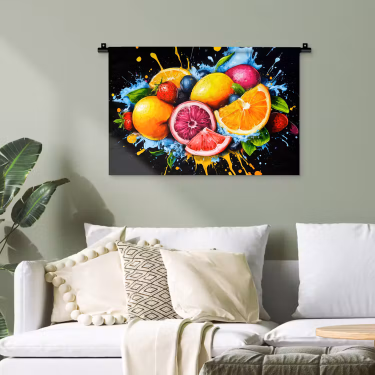 Fruit - Graffiti - Kleurrijk - Sinaasappel - Aardbei - Abstract Wandkleed katoen klein -sfeer7