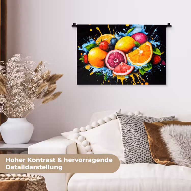 Fruit - Graffiti - Kleurrijk - Sinaasappel - Aardbei - Abstract Wandkleed katoen klein -tsfeer1_DE