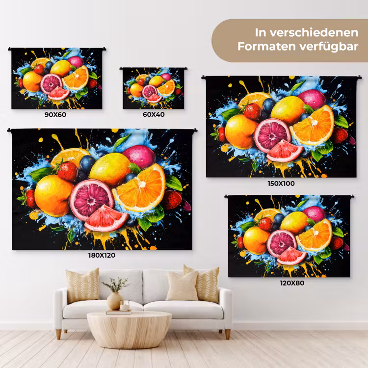 Fruit - Graffiti - Kleurrijk - Sinaasappel - Aardbei - Abstract Wandkleed katoen klein -tsfeer8_DE