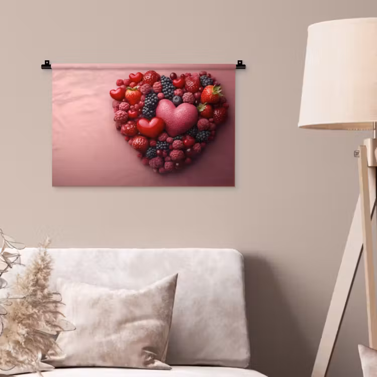 Fruit - Hartjes - Aardbeien - Frambozen - Bosbessen Wandkleed katoen klein -sfeer4