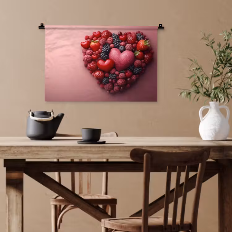 Fruit - Hartjes - Aardbeien - Frambozen - Bosbessen Wandkleed katoen klein -sfeer6