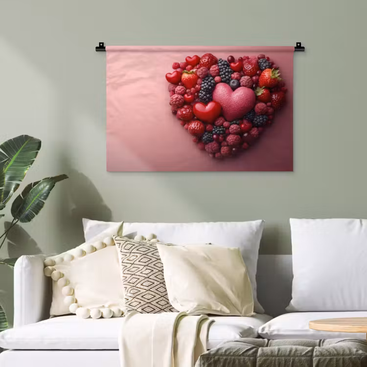 Fruit - Hartjes - Aardbeien - Frambozen - Bosbessen Wandkleed katoen klein -sfeer7
