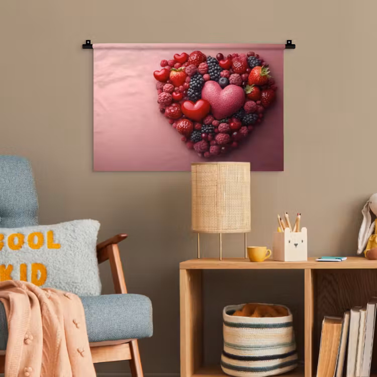 Fruit - Hartjes - Aardbeien - Frambozen - Bosbessen Wandkleed katoen klein -wsfeer4_kind
