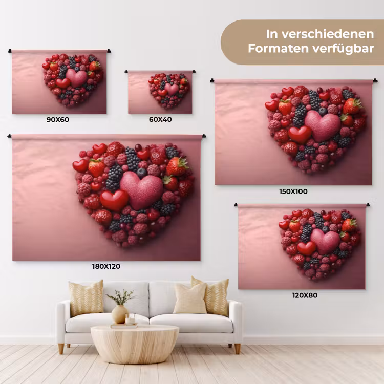Fruit - Hartjes - Aardbeien - Frambozen - Bosbessen Wandkleed katoen klein -tsfeer8_DE