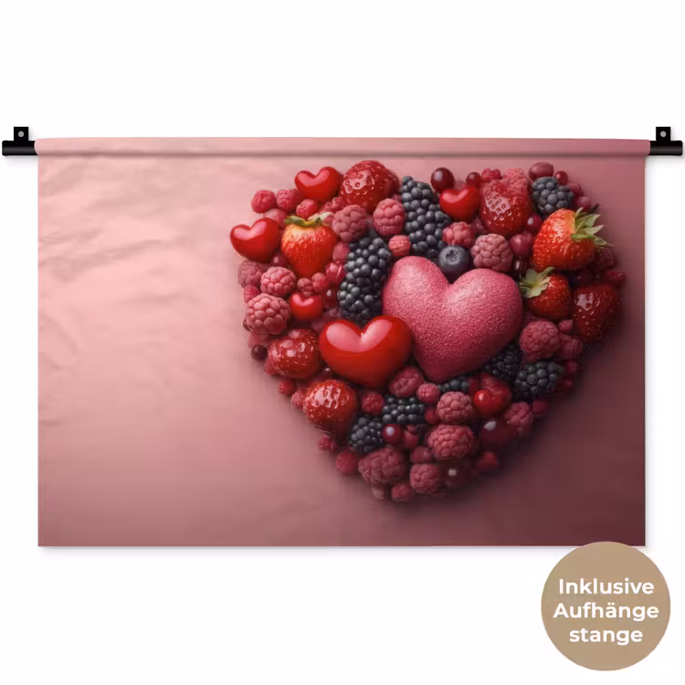 Fruit - Hartjes - Aardbeien - Frambozen - Bosbessen Wandkleed katoen klein -t3d_DE