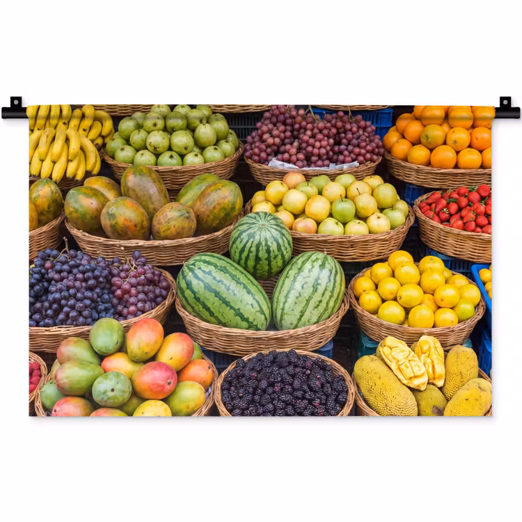 Wandteppich - Obst – Markt – Bunt - Fruit - Markt - Kleurrijk Wandkleed katoen klein
