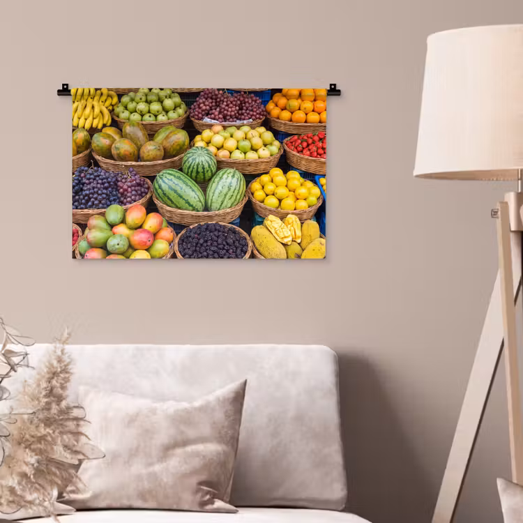 Wandteppich - Obst – Markt – Bunt - Fruit - Markt - Kleurrijk Wandkleed katoen klein