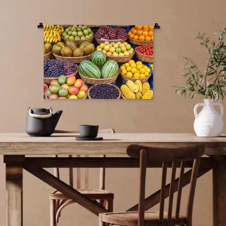 Wandteppich - Obst – Markt – Bunt - Fruit - Markt - Kleurrijk Wandkleed katoen klein