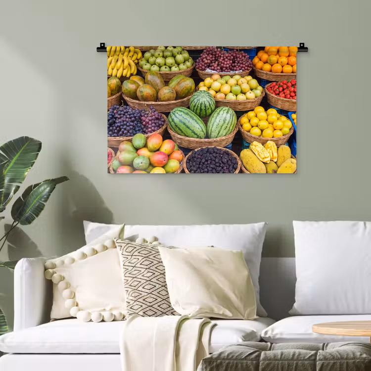 Wandteppich - Obst – Markt – Bunt - Fruit - Markt - Kleurrijk Wandkleed katoen klein