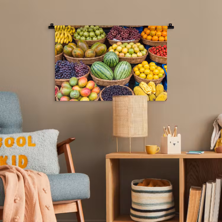 Wandteppich - Obst – Markt – Bunt - Fruit - Markt - Kleurrijk Wandkleed katoen klein