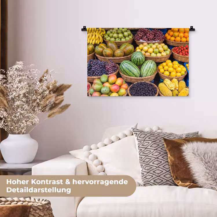 Wandteppich - Obst – Markt – Bunt - Fruit - Markt - Kleurrijk Wandkleed katoen klein