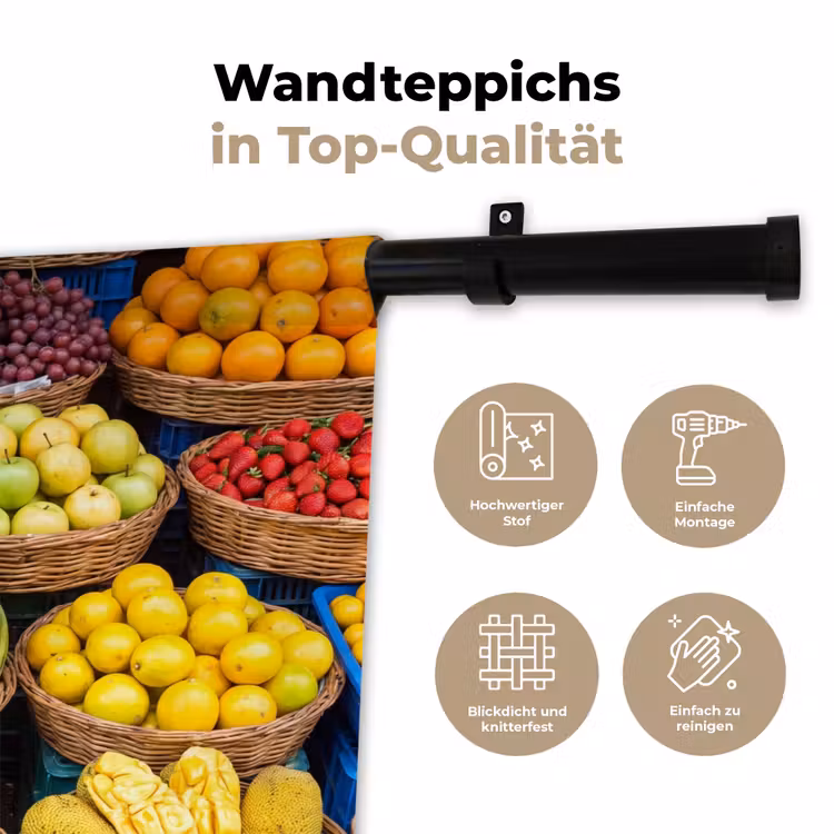 Wandteppich - Obst – Markt – Bunt - Fruit - Markt - Kleurrijk Wandkleed katoen klein