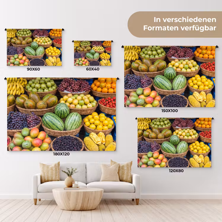 Wandteppich - Obst – Markt – Bunt - Fruit - Markt - Kleurrijk Wandkleed katoen klein