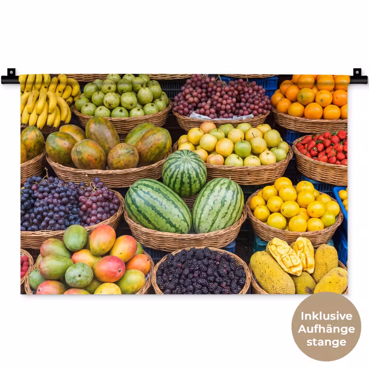 Wandteppich - Obst – Markt – Bunt - Fruit - Markt - Kleurrijk Wandkleed katoen klein