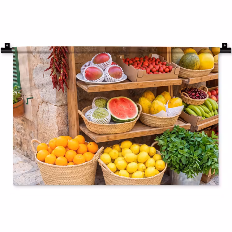 Wandteppich - Obst – Markt – Frisch - Fruit - Markt - Vers Wandkleed katoen klein