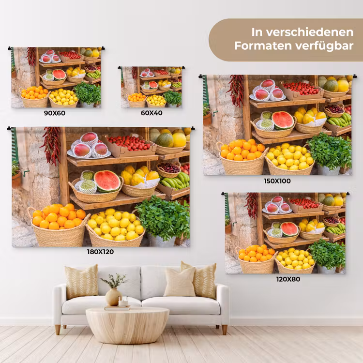 Wandteppich - Obst – Markt – Frisch - Fruit - Markt - Vers Wandkleed katoen klein